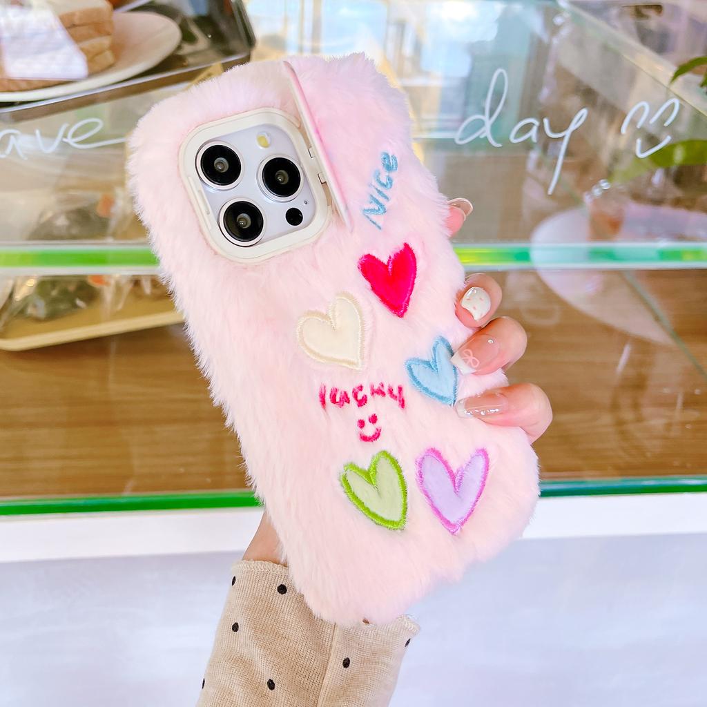 Plush Multicolored Love Mobile Phone Case for Apple 17PROMAX Lens Holder 15 Autumn and Winter 14 Fluffy 11
