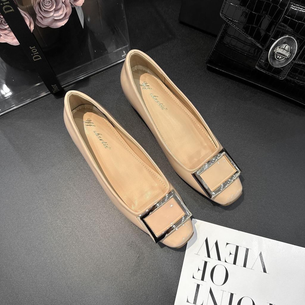 Sheepskin Version~ Inner Height Increase of 6cm French Retro Style Square Head Shallow Mouth Single Shoes Femininity Square Buckle Commuter Mary Jane