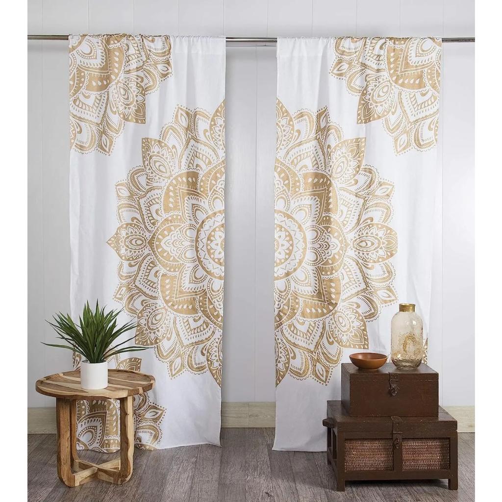 3D Print Black and Gold Hippy Mandala Curtain 2 Pieces Free Shipping Thin Curtains Room Bohemian Decoration Bedroom Living Room