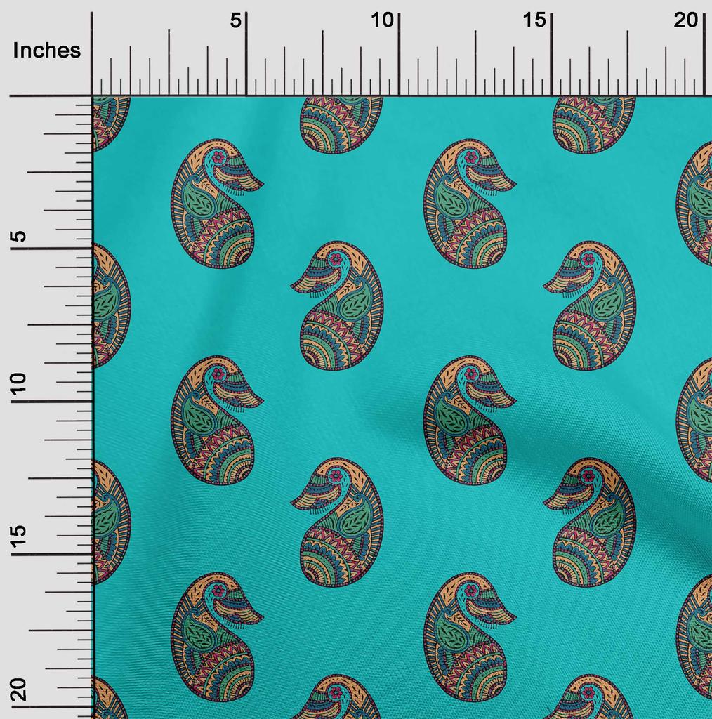 oneOone Cotton Flex Fabric Paisley Block Printed Craft Fabric BTY 40 Inch