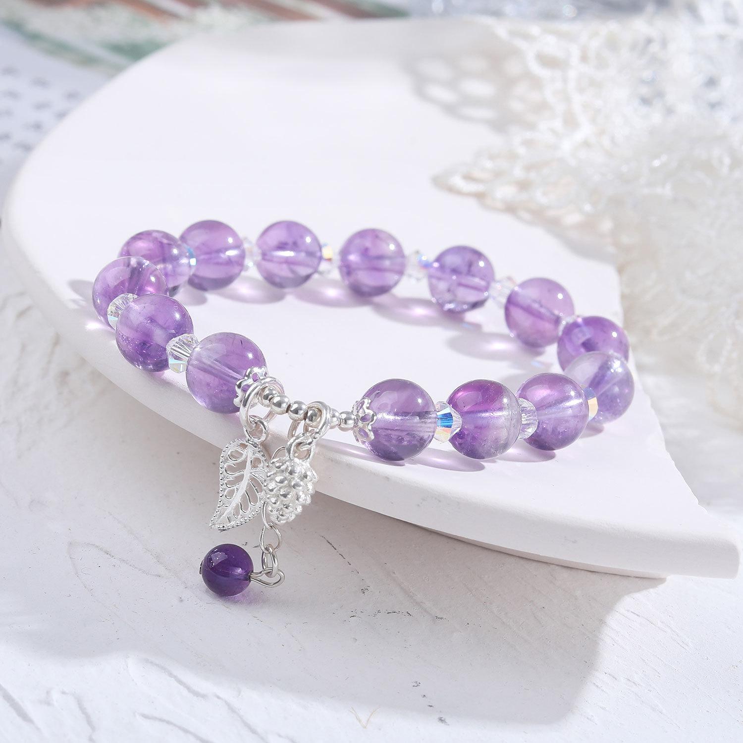Natural Crystal Amethyst 925 Silver Bracelet Women S Beads Beaded Jewelry Diy Bracelet 13-14cm