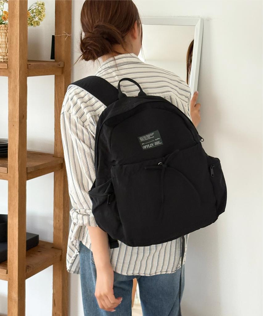 Offlin Ribbon String Backpack Black