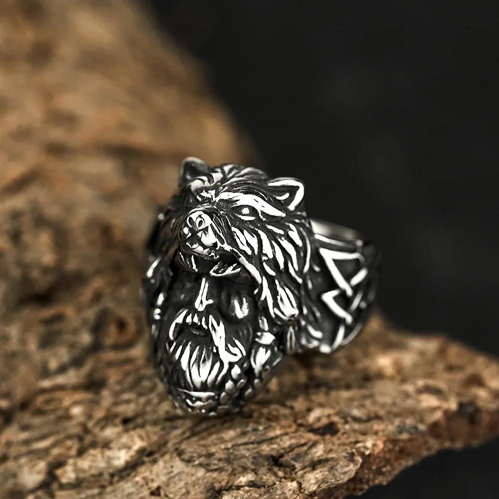 Vintage Viking Men Rings Stainless Steel Ethnic Belief Nordic Odin Compass Tree of Life Valknut Ring Amulet Jewelry