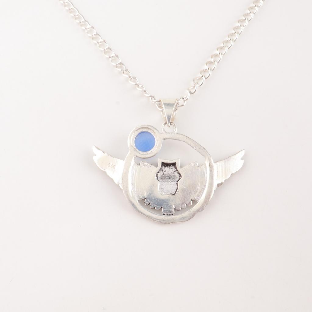 Dark Blue Cat's Eye Gemstone 925 Sterling Silver Handmade Stylish Pendant 1.48" CP-17-38