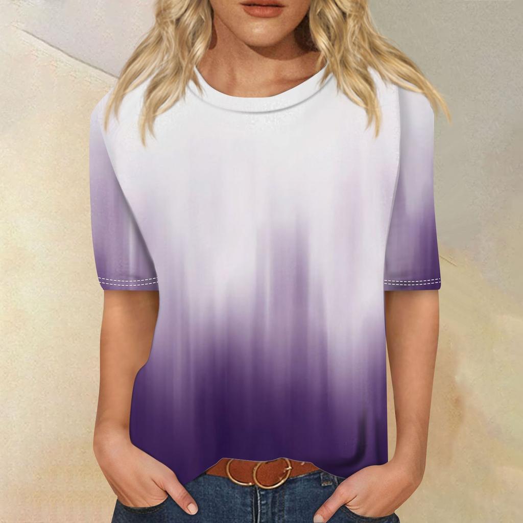 Modisches, lässiges Top mit drei halben Ärmeln und abgestuftem Druck für Damen mit Rundhalsausschnitt