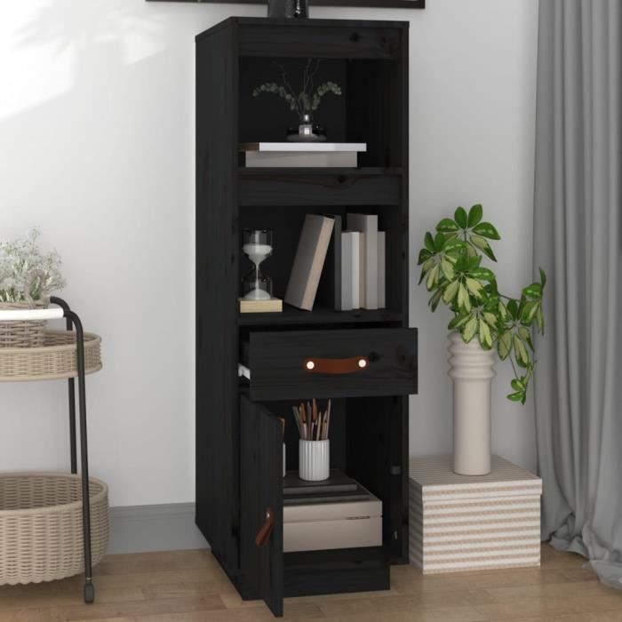 820156 vidaXL Hoher Schrank Schwarz 34x40x108,5 cm Massivholz Kiefer