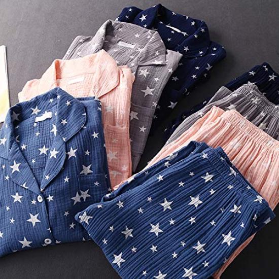 Yume Pajamas Double Gauze Cotton Room Wear Star Pattern Pajamas Marshmallow Cotton Comfortable Loungewear Present Day Day 100% Women's Men's Father's