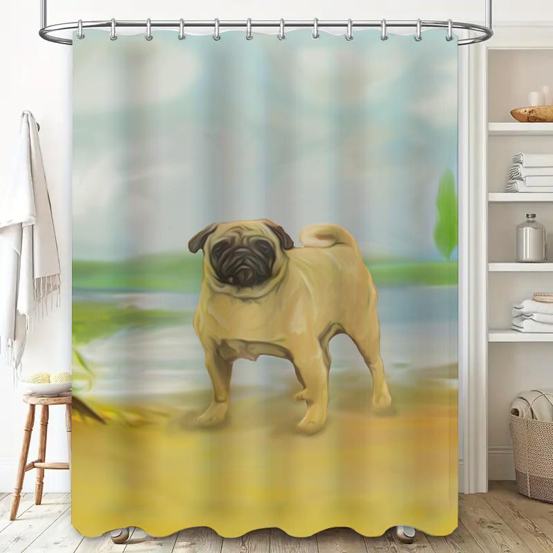 New Arrival Bathroom Decor Soft Luxurious Shower Curtain with Dog Print Waterproof Fabric for Bathrooms Home Decoration