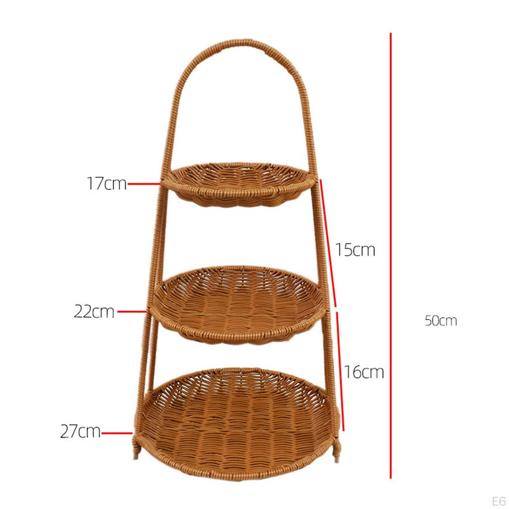 Circular Food Serving Basket Storage Rack Imitation Rattan Lightweight for Kitchen Counter Portable