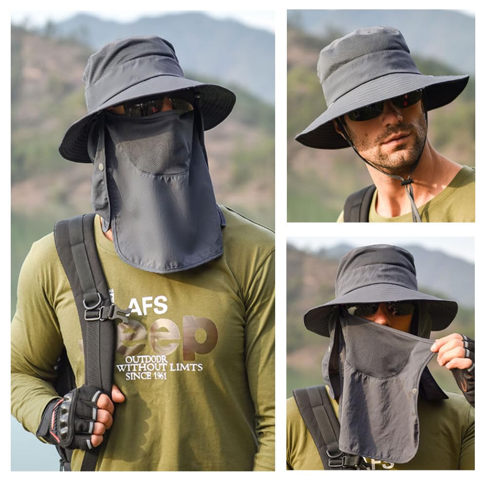 Safari Hat for UV Wide Ultra Shade Sun UV Quick Mountain Navy [FIGHTAGON] Men, Protection, UPF50+, Brim, Lightweight, Mesh, Hat, Protection,