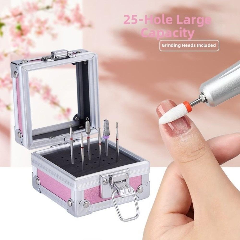 Professional Nail Drill Bit Holder Durable with 25 Holes Aluminum Display Storage Box Portable Shock-resistant Nail Art Tools