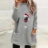 2024 Women's Loose Long Sleeve Wine Glass Print Fleece Sweatshirt with Pockets