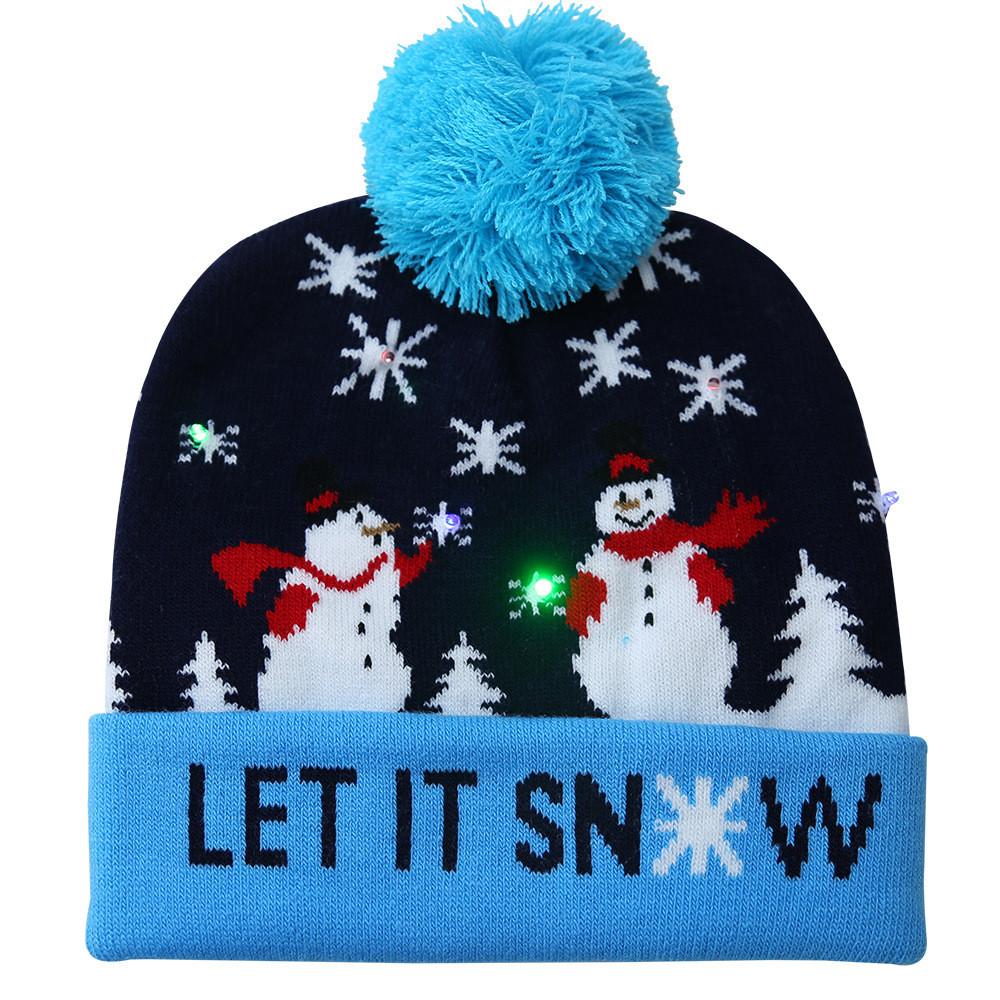 Festive Christmas Decoration Knit Beanie Hat With Led Lights For Adults And Kids