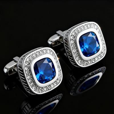 Men's Cufflink Set, Blue Square Zircon Cufflinks, Paired with Gift Boxes.
