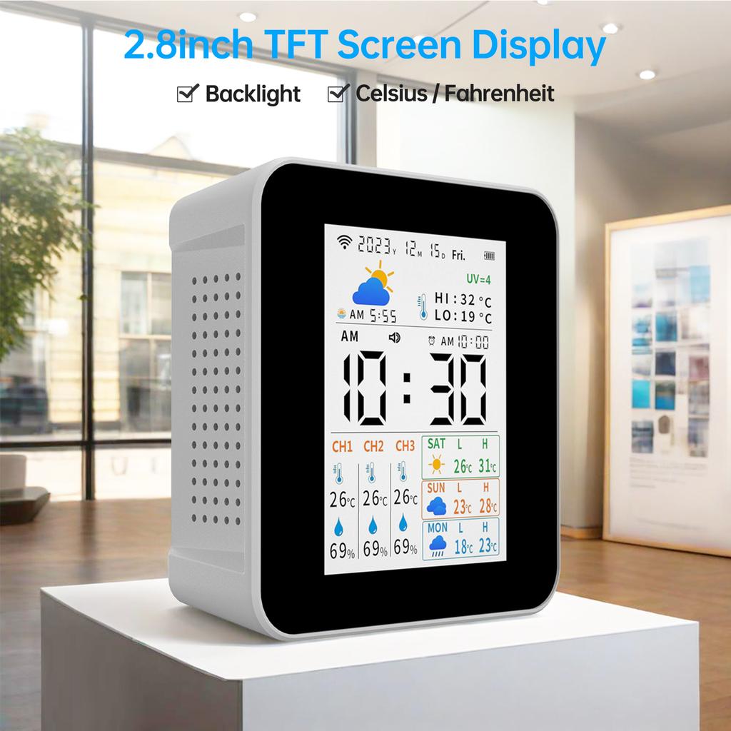 Wireless Tuya Weather Station Indoor Outdoor Thermometer 3pcs Sensors Humidity and Temperature Meter Real-time Forecast Monitor