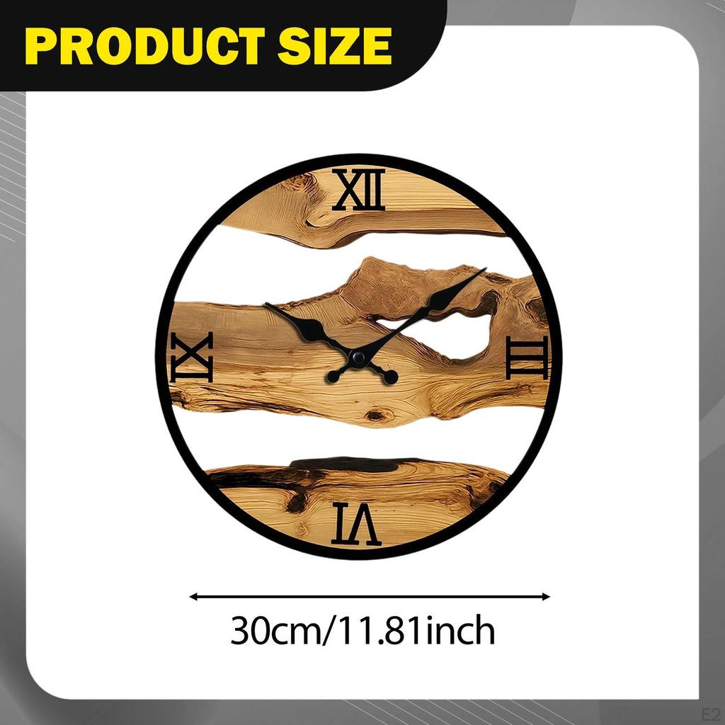 Wood Wall Clock Decorative Non Ticking Fashion Rustic Quiet Hollow for Kids Room Living