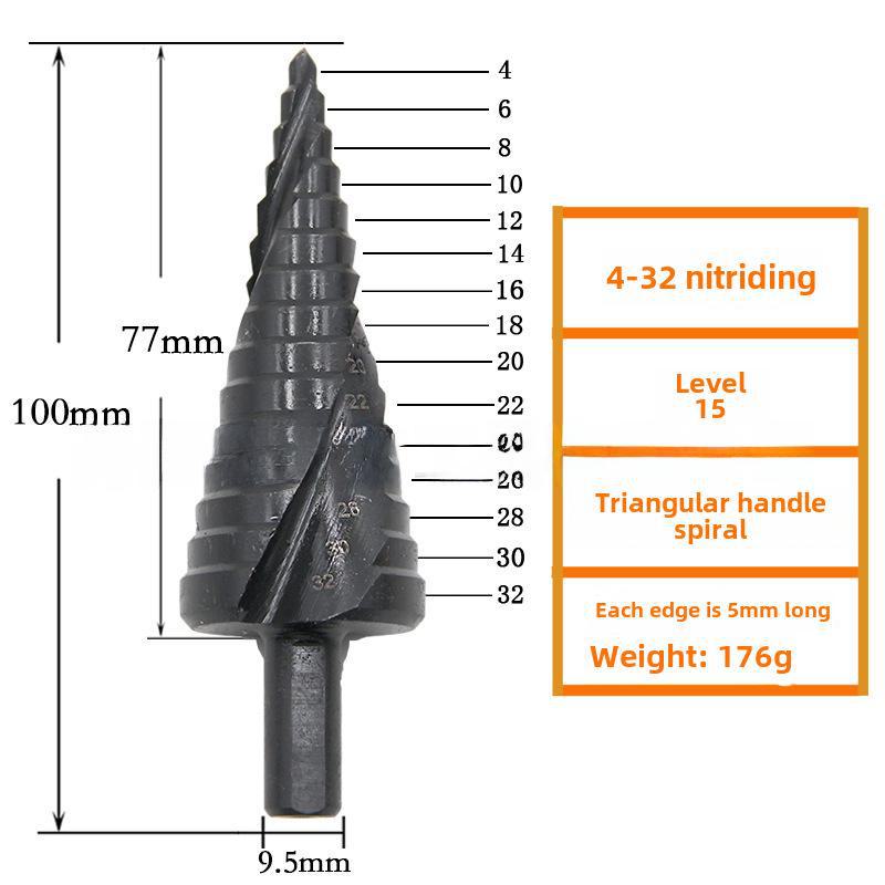 3-Piece Titanium-Coated Spiral Groove Step Drill Set with Triangular Handle