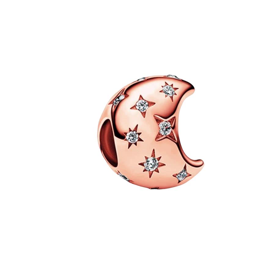 

New Sparking Rose Gold Star Moon Flower Heart Clip Charm Bead Pendant Fit Original Europeans Copper Bracelet Diy Jewelry Gift