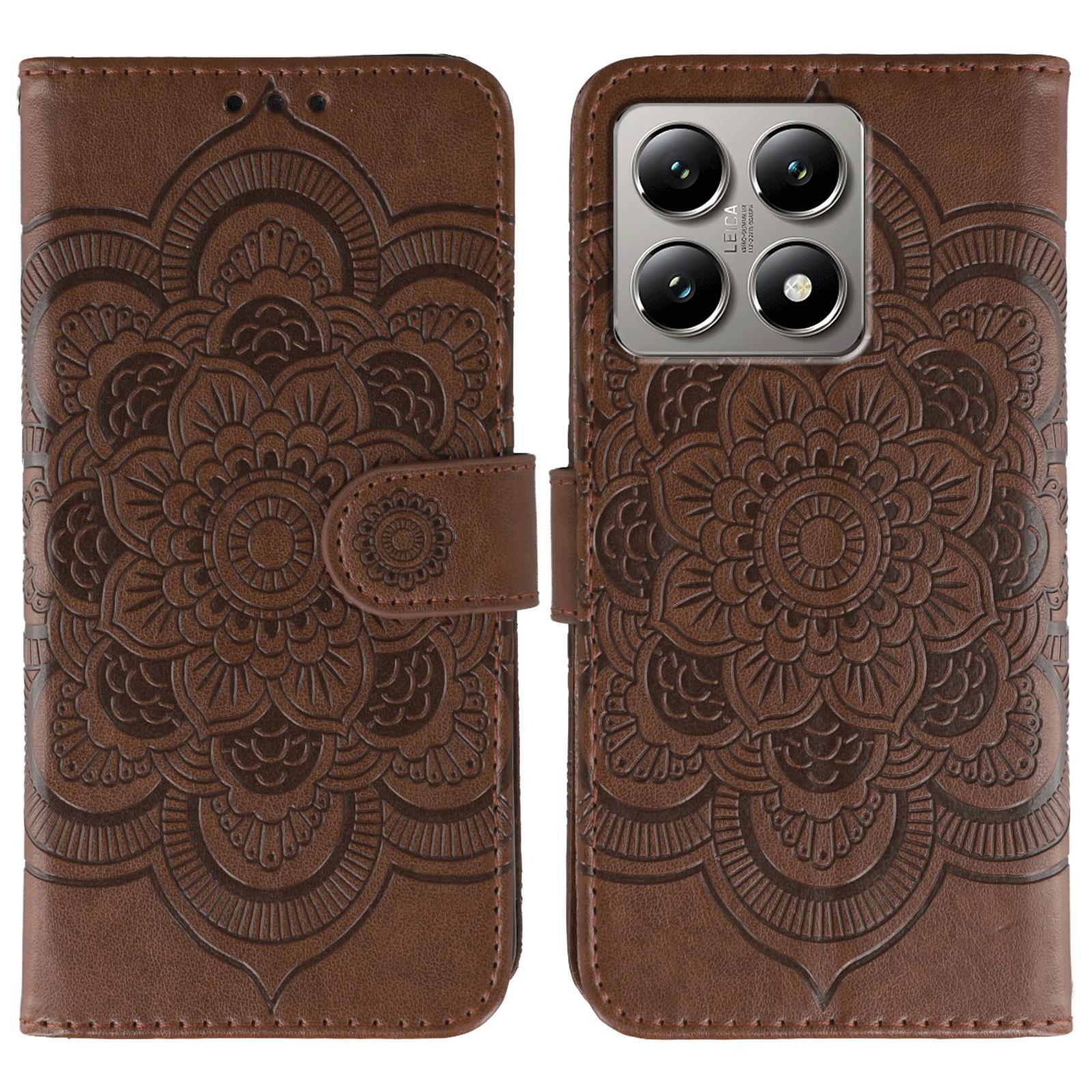 

Для Xiaomi 14T Чохол Шкіряний з тисненням Мандала Дизайн Гаманець Чохол для телефону Brown
