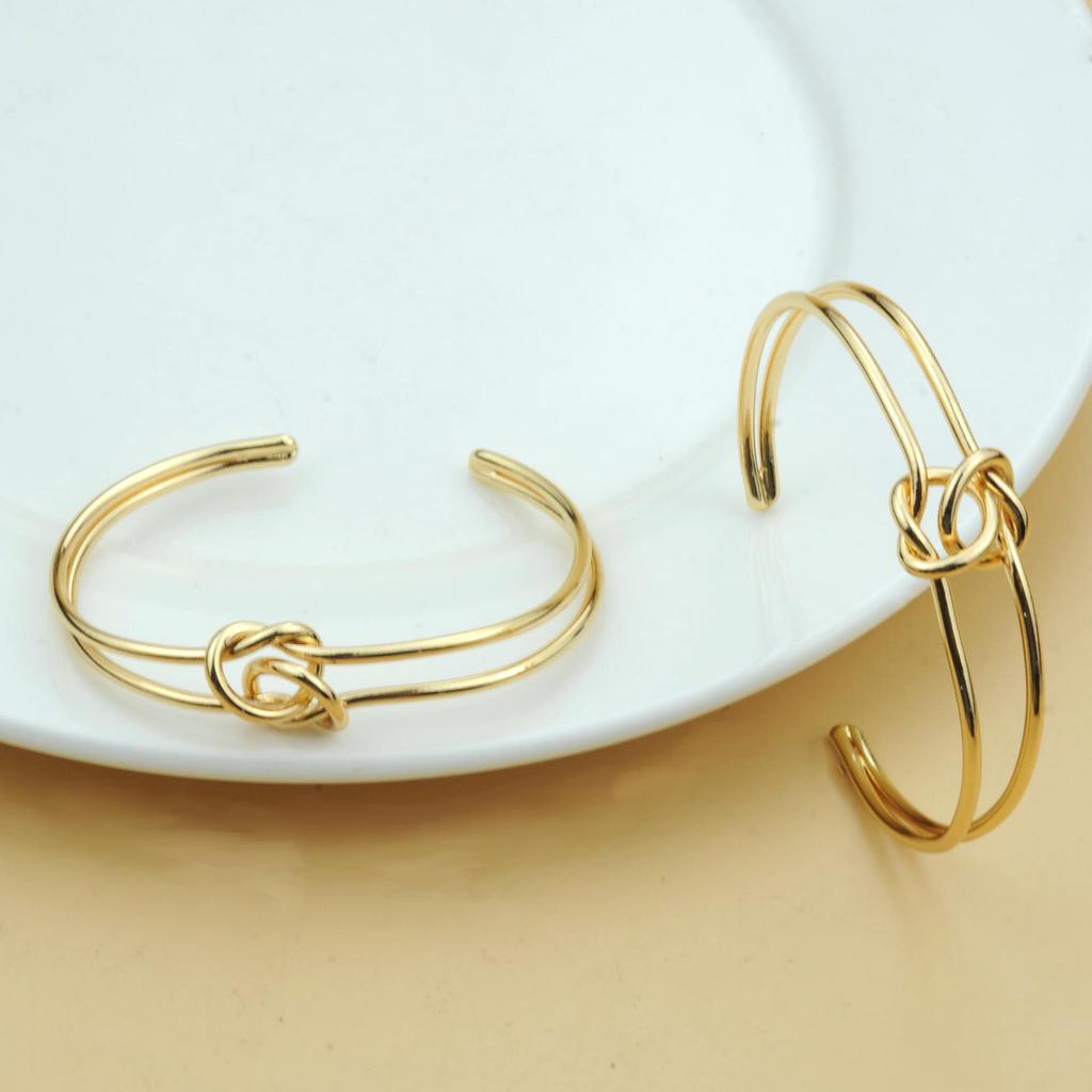 European-Style Double-Layer Heart Knot Bracelet for Women, KC Gold Pure Copper Jewelry, Trendy Hand Accessory