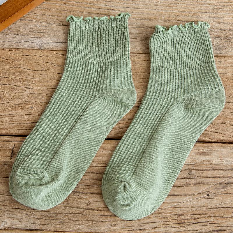Solid Color Thin Harajuku Socks Spring Happy Women's Socks Cotton Colorful Kawaii Girls Fun Frill Riding Socks