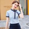 Summer Bowknot Blouse - Women's Professional Stand-Up Collar Short Sleeve Workwear for Hotel Reception
