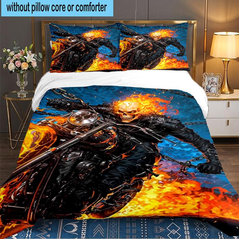 Rider On Fire 3PCS Bedding set,Ideal for 1pc Duvet Cover And 2pcs Pillowcases Perfect for Fan gift,Ideal for Bedroom, Dormitory