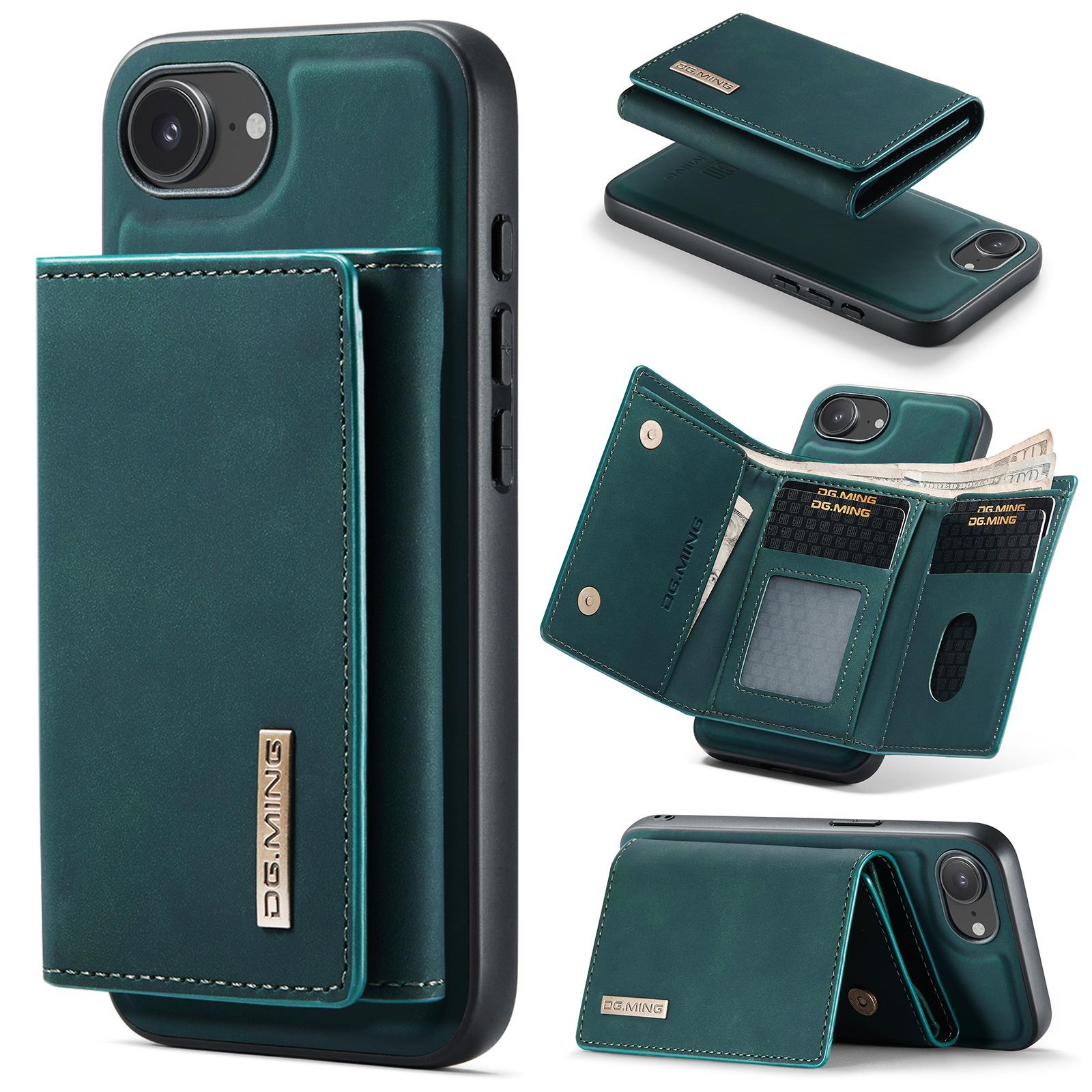 

DG.MING M1 Series for iPhone 16e Case Kickstand PU Phone Cover with Detachable Wallet Green
