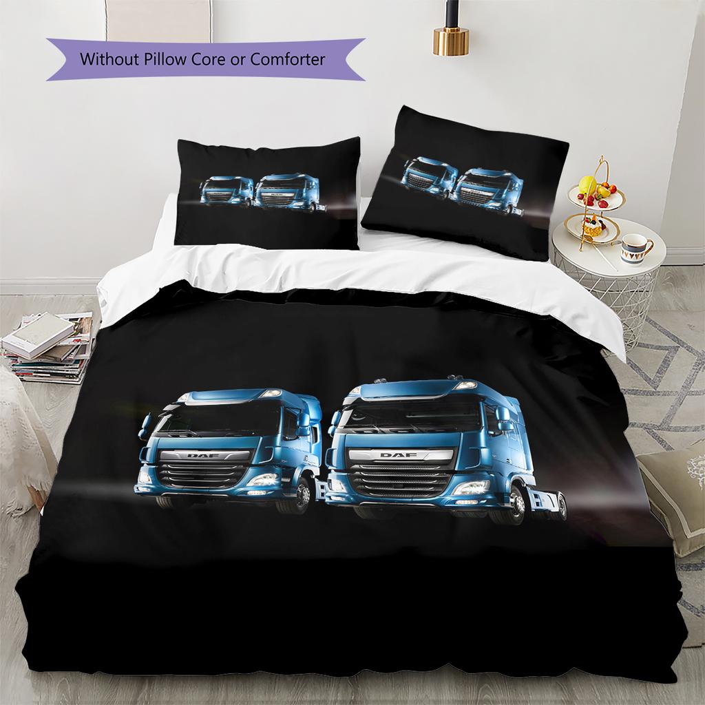 Truck Pattern Bedding Quilt Set Quilt Cover Pillowcase Home Decoration Gift (1 * Duvet Cover + 2 * Pillowcase, Without Core)