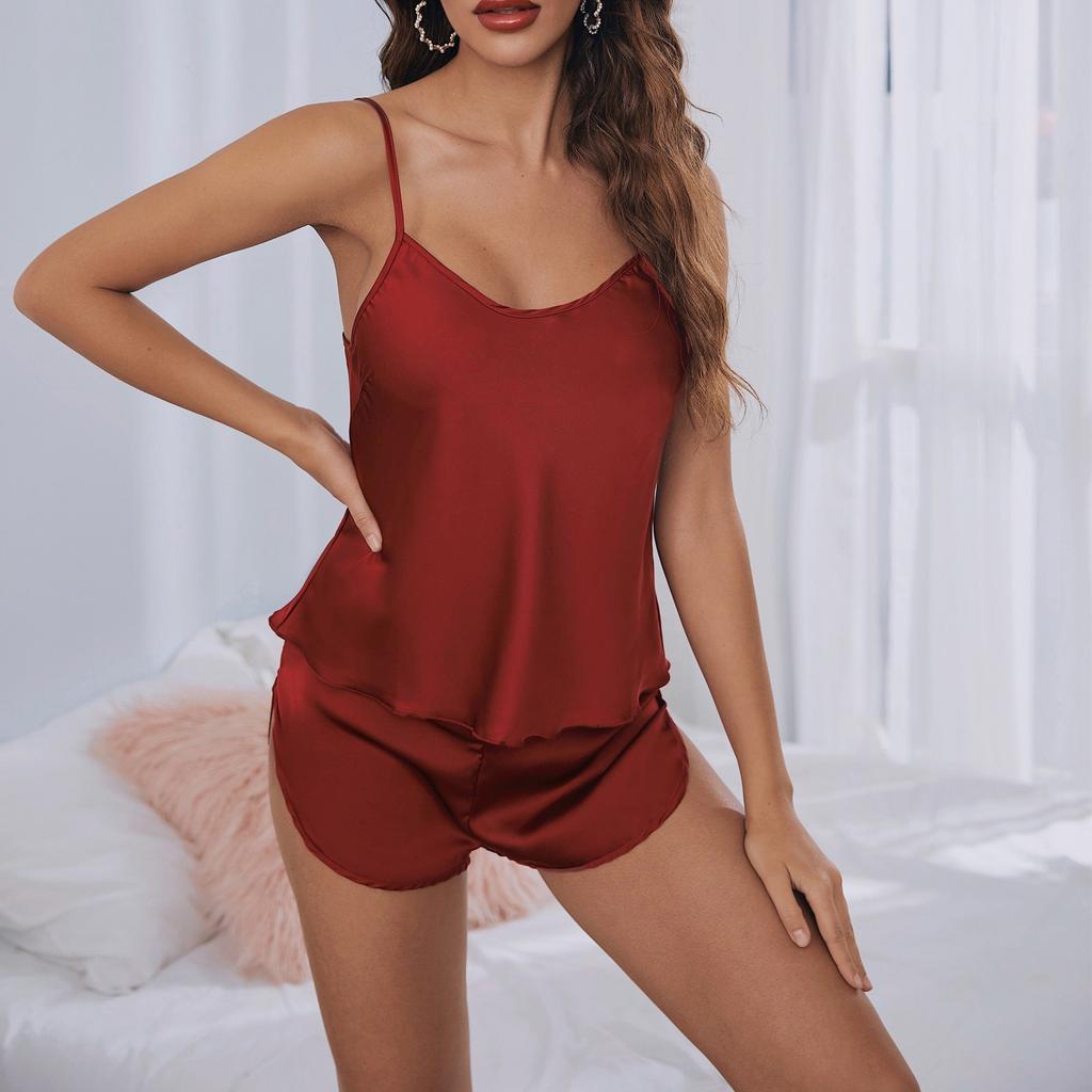 Satin Chiffon Sleepwear, Women's Summer Sexy Camisole Shorts, Home Wear