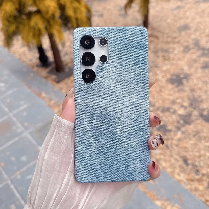 Cowboy Jeans Stoff Rüstung Rahmenloses Case Für Samsung S25 S24 S23 S22 Ultra Hülle Candy Denim Schutz Hülle Harte Handyhülle