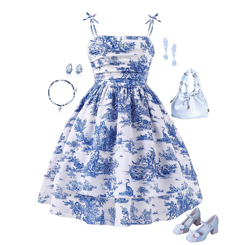 Vestido Dulce para Niñas Primavera y Verano Vestido de Princesa con Lazo Halter para Niñas