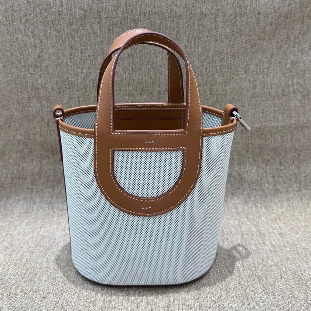 2026 Neue Mode Leinwand mit Swift Erstes Rindsleder Schweinenase Eimer Tasche Langlebiger Gemüsekorb Handtasche