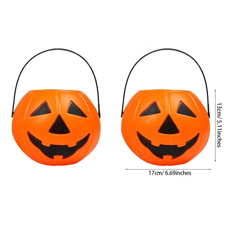 2pcs Halloween Pumpkin Bucket, Portable Pumpkin Lantern Candy Basket, Decorative Pumpkin Pails with Halloween Party Favor
