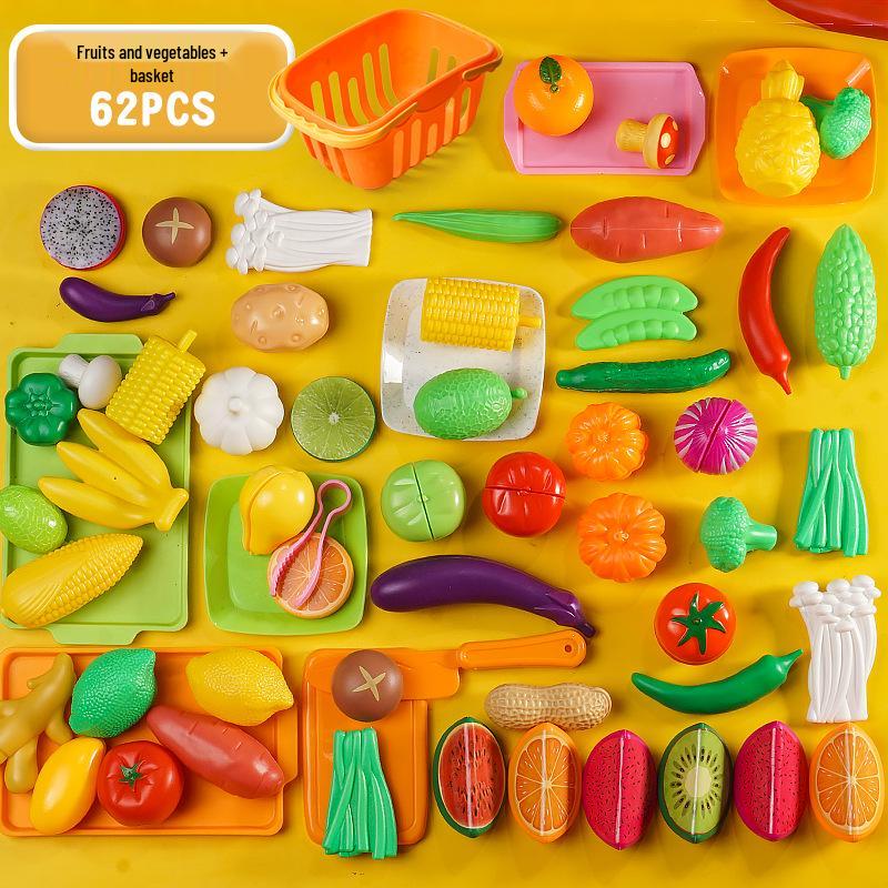 Cross-Border Kids' Fruit Cutting Toy Set: Simulation Veggie & Fruit Basket with Role-Playing Pizza Kitchenware for Boys & Girls