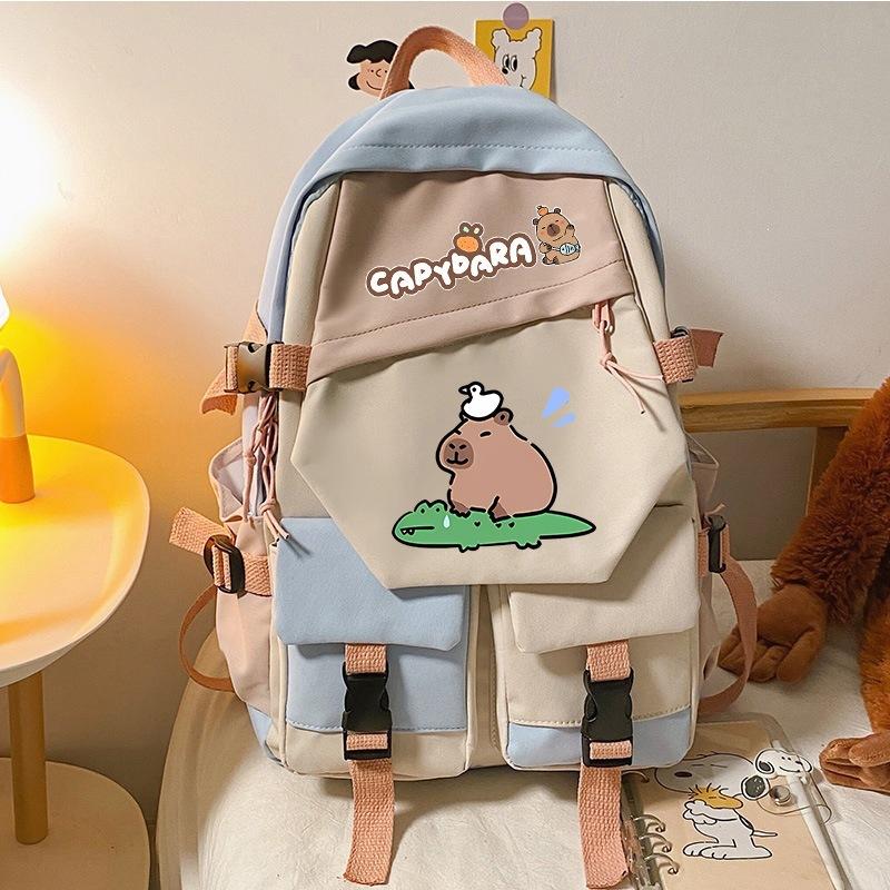 Capybara Cartoon Cute Capybara Youth Large Capacity Backpack Versatile School Bag