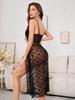 Sexy Lingerie Women Lace Mesh Love Front Slit Long Skirt