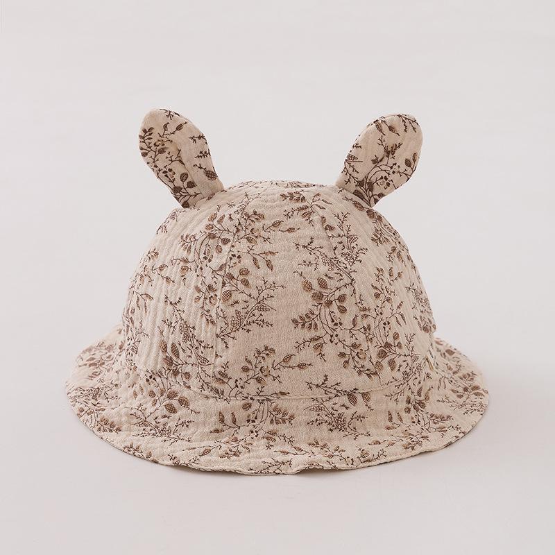 

Baby Hat Spring and Autumn Small month old Cute Rabbit Ear Cotton Yarn Drawstring Hat Autumn Boy and Girl Super Cute Fisherman Hat (36-45cm)