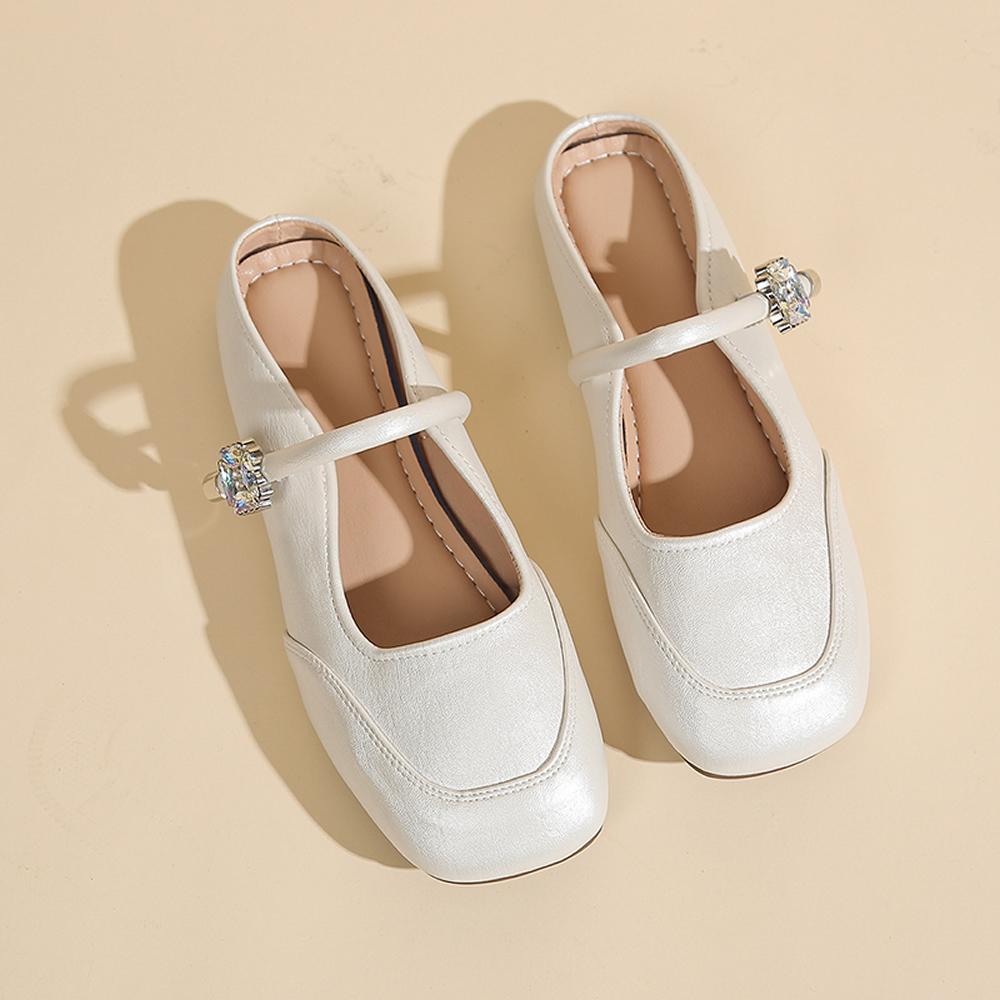 Mary Jane Style Chunky Heel Single Shoes for Women Silver Color Slip-On Buckle Casual Footwear Polyurethane Upgraded Summer