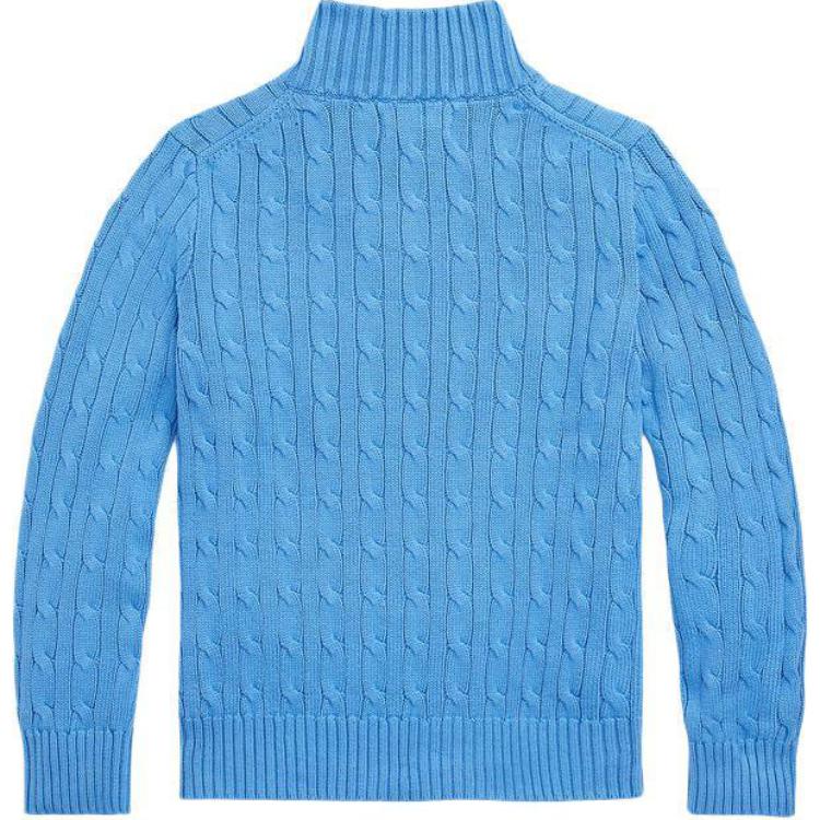 Polo Ralph Lauren Kids SS24 Pattern Embroidered Solid Color Zip Long Sleeve Knit Sweater Kids Sweater Blue CWPOSWEY6820477-400