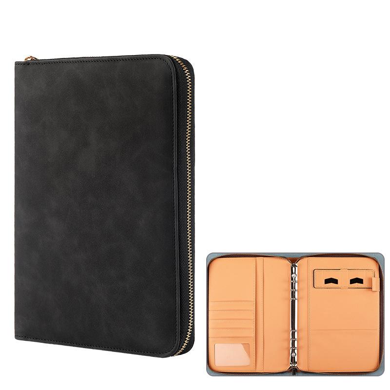 A5 Business Portfolio Notizbuch Loseblatt Ringordner Reißverschluss Tablethülle PU-Abdeckung für Meeting Reise Organizer Spiralgebunden Geschenk