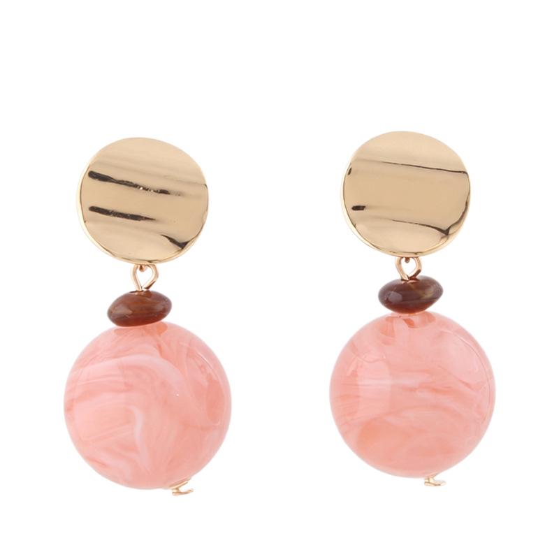Retro Gradient Pink Resin Agate Earrings - Niche Round Pendant Studs