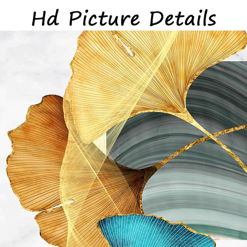 Pictură pe pânză cu plante cu frunze albastre aurii, afiș de perete modern abstract și imprimare imagini Nordia pentru decorarea camerei de zi