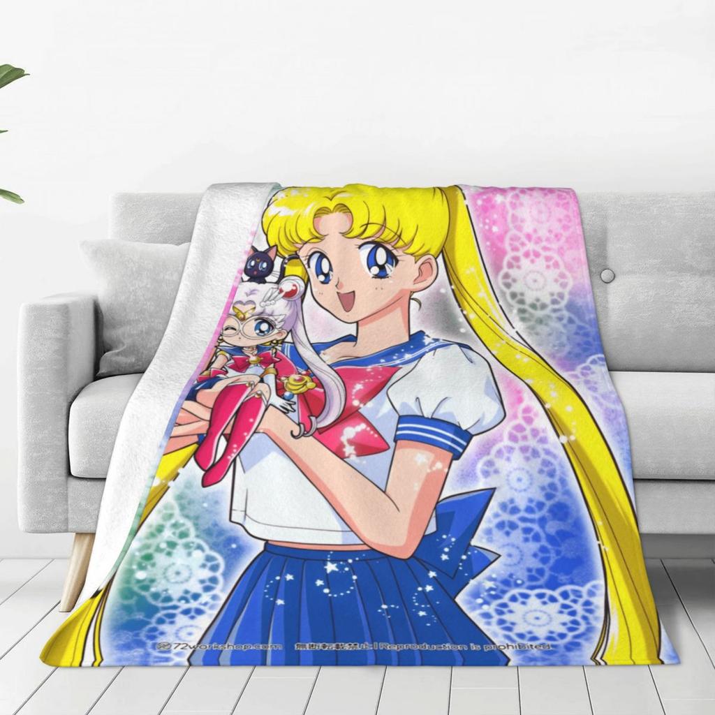 S-Sailor M-Moon Anime Kawaii Flannel Blanket Soft Warm Throw Blanket for Home Decor Airplane Travel Novelty Bedspread Sofa Bed