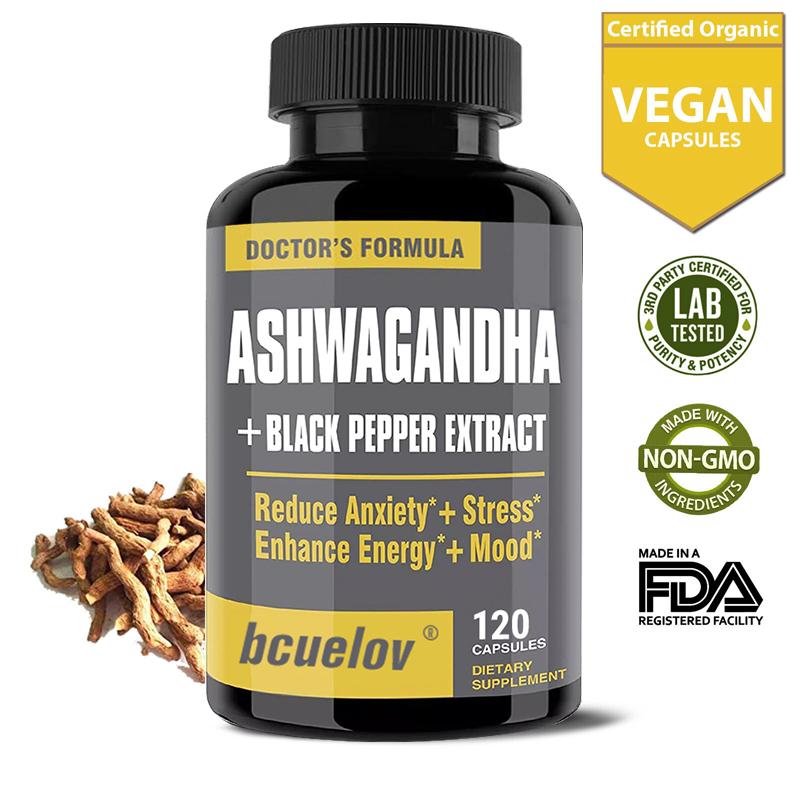 Highly effective stress-reducing supplement, contains black pepper root to improve absorption, 120 capsules.