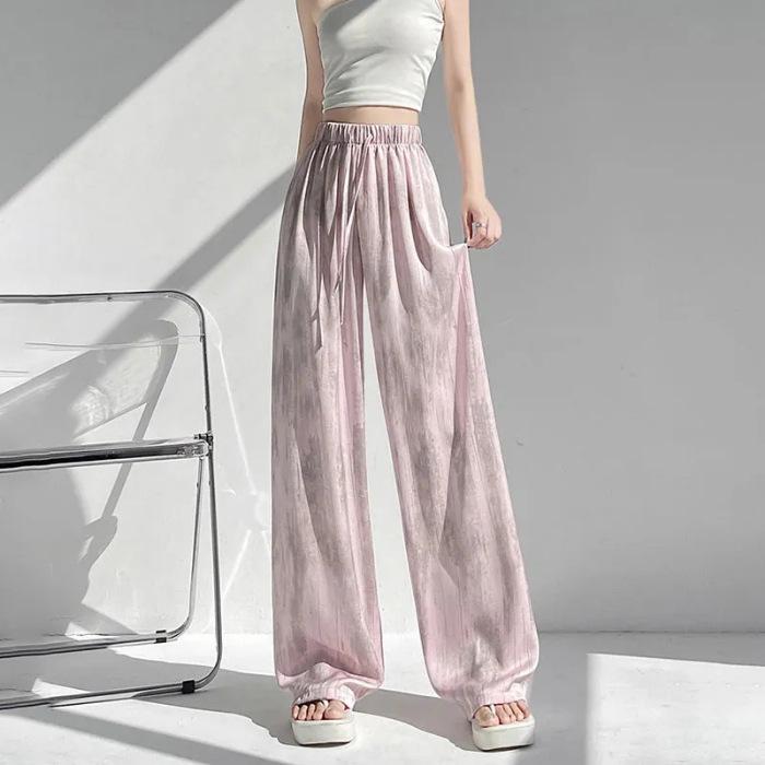 Women s High-Waist Wide-Leg Tie-Dye Satin Pants - Summer Casual Loose Fit 3XL
