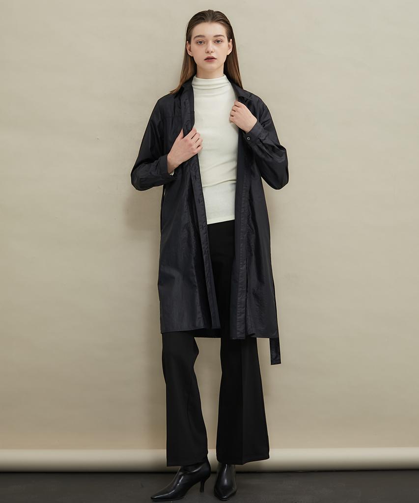 MANAVIS7 Gloss Shirt Dress [Black]