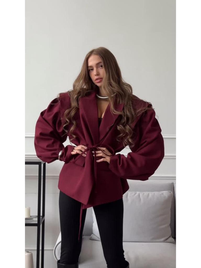 2025 Spring/Summer Versatile Solid Color Coat: Waist-cinching Tie-belt, Shoulder Pad, Elegant Design