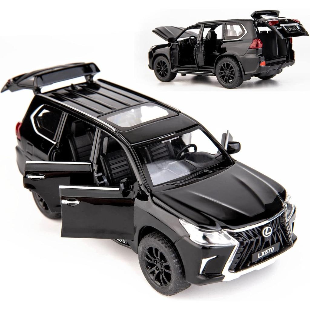 1/32 Scale Lexus LX570 Off-Road In Luxury SUV Model Car, Zinc Alloy Pull Back Toy Car with Sound and Light for Kids Boy Girl Gift