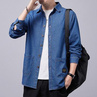 Autumn Japanese Retro Outerwear Jacket Denim Shirt Men's Long-sleeved Loose Casual Pure Cotton Shirt Jacket
